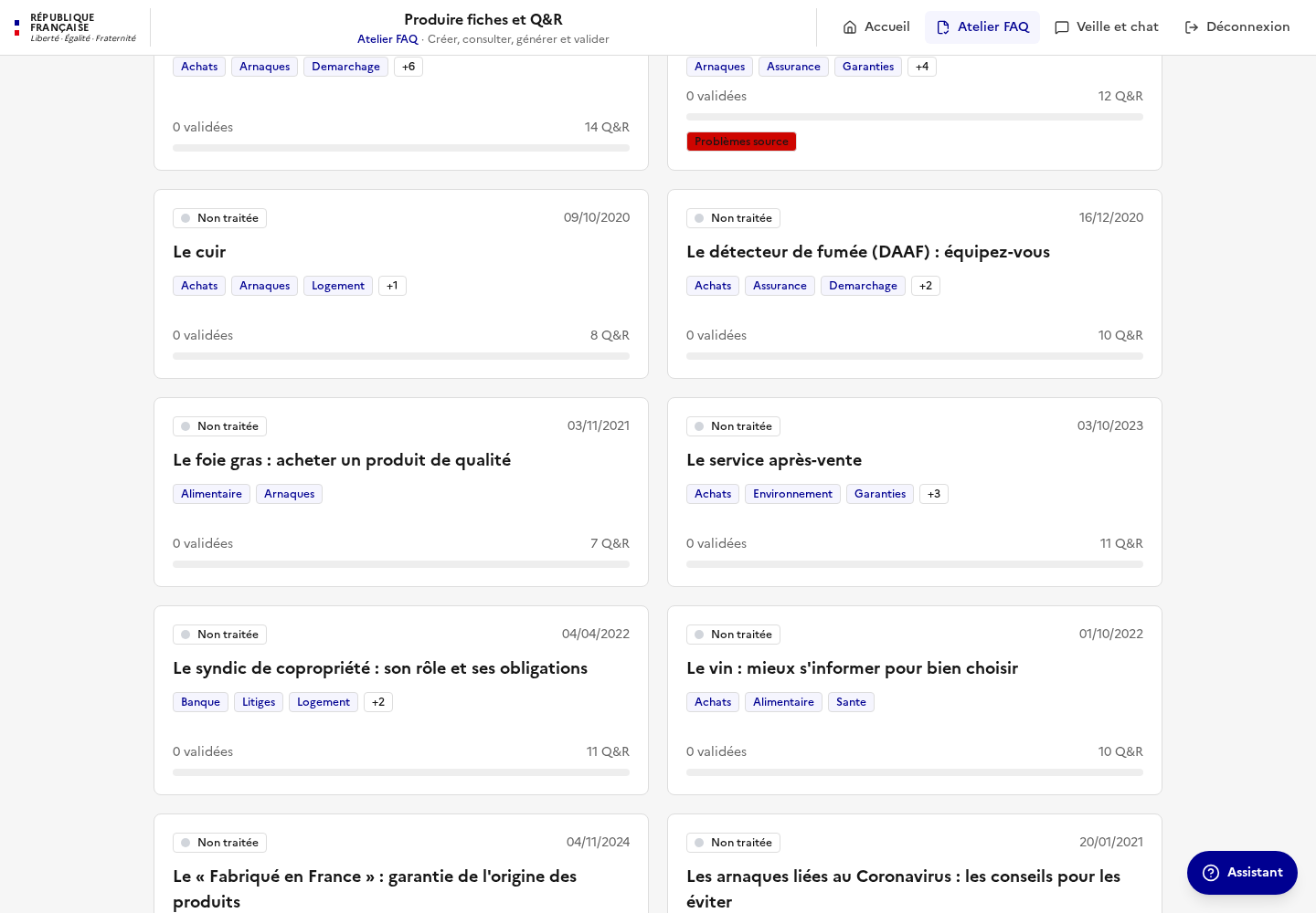 Liste des fiches